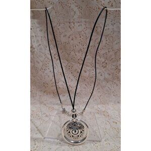 Brighton Silver Spiral Pendant Necklace With Adjustable Chain & Black Cord